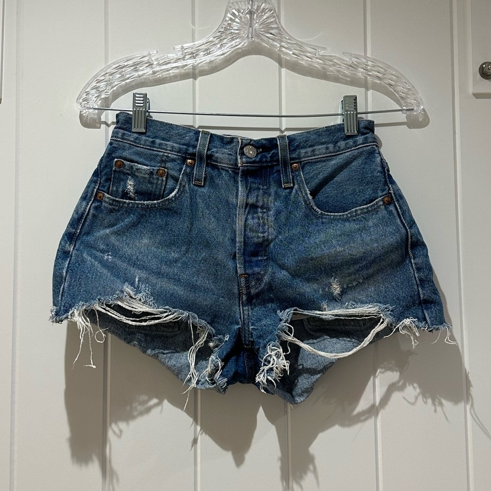 Levi's Blue 501 Distressed Jean Shorts